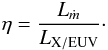 \begin{equation} \eta = \frac{L_{\dm}}{L_\mathrm{X/EUV}}\cdot \label{eq:eta} \end{equation}