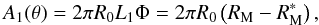 \appendix \setcounter{section}{2} \begin{equation} A_1(\theta) = 2\pi R_0L_1\Phi =2\pi R_0\left(R_{\mathrm M}-R_{\mathrm M}^*\right), \label{eq:A1g_obs2} \end{equation}