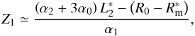 \appendix \setcounter{section}{2} \begin{equation} Z_1 \simeq \frac{\left(\alpha_2+3\alpha_0\right)L_2^*-\left(R_0-R_{\mathrm m}^*\right)}{\alpha_1}, \label{eq:z1_2} \end{equation}