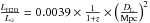 \hbox{$\frac{{L}_{ {\rm H2O}}}{{L}_{\sun}}= 0.0039 \times \frac{1}{1+z} \times \left( \frac{{D}_{\rm L}}{\rm Mpc}\right)^2$}