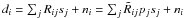 \hbox{$d_i=\sum_{j}R_{ij}s_j+n_i=\sum_{j}\tilde{R}_{ij}p_js_j+n_i$}