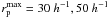 \hbox{$r_{\rm p}^{\rm max} = 30~h^{-1}, 50~h^{-1}$}