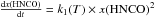 \hbox{$\frac{{\rm d}x({\rm HNCO})}{{\rm d}t}=k_1(T)\times x({\rm HNCO})^2$}
