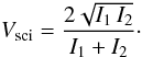 \appendix \setcounter{section}{1} \begin{equation} V_{\rm sci} = \frac{2 \sqrt{I_1 \, I_2}}{I_1 + I_2} \cdot \end{equation}