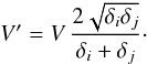 \appendix \setcounter{section}{3} \begin{equation} V' = V \, \frac{2 \sqrt{\delta_i \delta_j}}{\delta_i + \delta_j} \cdot \end{equation}