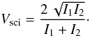 \begin{equation} V_{\rm sci} = \frac{2\,\sqrt{I_1 I_2} }{I_1 + I_2} \cdot \end{equation}