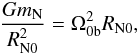 \begin{equation} \frac{G m_{\rm N}}{R_{{\rm N}0}^{2}}= \Omega_{0{\rm b}}^{2} R_{{\rm N}0}, \label{breakspeed} \end{equation}