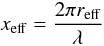 \begin{equation} x_{\mathrm{eff}} = \frac{2 \pi r_{\mathrm{eff}} }{\lambda} \label{eq:effsizeparam} \end{equation}