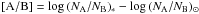 \hbox{$[\mathrm{A} / \mathrm{B}]=\log \left( N_{\mathrm{A}} / N_{\mathrm{B}} \right)_{*}-\log \left( N_{\mathrm{A}} / N_{\mathrm{B}} \right)_{\odot}$}