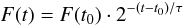 \begin{equation} F(t) = F(t_0)\cdot 2^{-(t-t_0)/\tau} \end{equation}