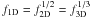 \hbox{$f_{\rm 1D}=f_{\rm 2D}^{1/2}=f_{\rm 3D}^{1/3}$}