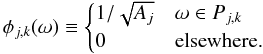 \begin{equation*} \scalefun_{\scal,\locat}(\sa) \equiv \begin{cases} 1/\sqrt{\area_\scal} & \sa \in \pixel_{\scal,\locat} \\ 0 & \text{elsewhere.} \end{cases} \end{equation*}