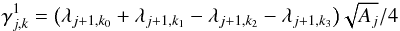 \begin{equation*} \dcoeff_{\scal,\locat}^1 = \bigl ( \acoeff_{\scal+1,\locat_0} + \acoeff_{\scal+1,\locat_1} - \acoeff_{\scal+1,\locat_2} - \acoeff_{\scal+1,\locat_3} \bigr ) \sqrt{\area_\scal}/4 \end{equation*}