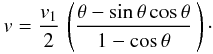 \appendix \setcounter{section}{1} \begin{eqnarray} v= {{v_1}\over{2}}\, \left({{\theta - \mbox{sin}\,\theta\, \mbox{cos}\,\theta} \over{1 - \mbox{cos}\,\theta}}\,\right)\cdot \label{a4} \end{eqnarray}