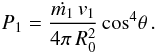 \appendix \setcounter{section}{1} \begin{eqnarray} P_1= {{\dot{m_1}\,v_1}\over{4\pi\,R^2_0}}\,\mbox{cos}^4\theta\,. \label{a7} \end{eqnarray}