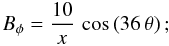 \appendix \setcounter{section}{1} \begin{equation} B_\phi = \frac{10}{x} \, \cos \left( 36 \, \theta \right) ; \end{equation}