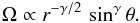 \begin{equation} \label{eq:omega_an_const} \Omega \propto r^{-\gamma/2} \, \sin^{\gamma}\theta . \end{equation}