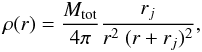 \begin{equation} \rho(r) = \frac{M_{\rm tot}}{4 \pi} \frac{r_j}{r^2~ (r+r_j)^2}, \end{equation}