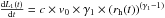 \hbox{$ \frac{{\rm d} L_1(t)}{{\rm d}t} = c \times v_0 \times \gamma_1 \times (r_{\rm h}(t))^{(\gamma_1 -1)} $}