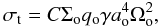 \begin{equation} \sigma_{\rm t}=C\Sigma_{\rm o} q_{\rm o} \gamma a_{\rm o}^4 \Omega_{\rm o}^2, \label{eq:sigmat} \end{equation}