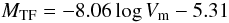 \begin{equation} M_{\rm TF} = -8.06 \log V_{\rm m} - 5.31 \label{eq_MTF} \end{equation}