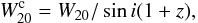 \begin{equation} W_{20}^{\rm c} = W_{20} / \sin i (1+z), \end{equation}