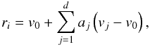\appendix \setcounter{section}{2} \begin{equation} r_i = v_0 + \sum\limits_{j=1}^d a_j \left(v_j - v_0\right), \end{equation}