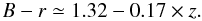 \begin{equation} B-r\simeq1.32-0.17\times z. \label{eq:color} \end{equation}