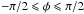 \hbox{$-\pi/2\leqslant\phi\leqslant\pi/2$}