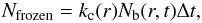\begin{eqnarray} N_{\rm frozen} = k_{\rm c}(r) N_{\rm b}(r,t) \Delta t, \end{eqnarray}
