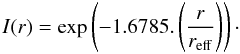 \appendix \setcounter{section}{1} \begin{equation} I(r) = \exp \left(-1.6785.\left(\frac{r}{r_{\rm eff}}\right)\right)\cdot \label{eq:galprofile} \end{equation}