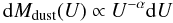 \begin{equation} {\rm d}M_{\rm dust}({\it U}) \propto {\it U} ^{-\alpha}{\rm d}U \end{equation}