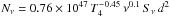 \hbox{$N_\nu = 0.76 \times 10^{47} \,T _4^{-0.45} \, \nu^{0.1} \,S _\nu \,d ^2$}