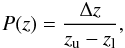 \begin{equation} \label{eq:zpriorfl} P(z) = \frac{\Delta z}{z_{\rm u}-z_{\rm l}}, \end{equation}