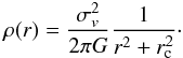 \begin{equation} \label{NIS} \rho(r) = \frac{\sigma_v^2}{2\pi G}\frac{1}{r^2 + r_{\rm c}^2}\cdot \end{equation}