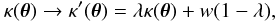 \begin{equation} \label{invariance} \kappa(\vec{\theta}) \rightarrow \kappa'(\vec{\theta}) = \lambda\kappa(\vec{\theta}) + w(1 -\lambda), \end{equation}