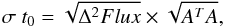 \begin{equation} \sigma~t_{0}=\sqrt{\Delta^{2}Flux}\times \sqrt{A^{T} A}, \end{equation}