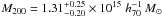 \hbox{$M_{200} = 1.31^{+0.25}_{-0.20}\times 10^{15}\;h_{70}^{-1}\,M_\odot$}