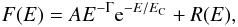 \begin{equation} \label{eq:sim1a} F(E)=AE^{-\Gamma}{\rm e}^{-E/E_{\rm C}} + R(E), \end{equation}