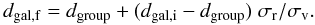 \appendix \setcounter{section}{1} \begin{equation} d_\mathrm{gal,f} = d_\mathrm{group} + (d_\mathrm{gal,i} - d_\mathrm{group})\; \sigma_\mathrm{r} / \sigma_{\rm v}. \end{equation}
