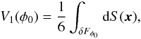 \appendix \setcounter{section}{2} \begin{equation} \label{mf1} V_1(\phi_0)=\frac16\int_{\delta F_{\phi_0}}\mathrm{d}S(\vec{x}), \end{equation}