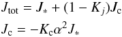 \begin{eqnarray} &&J_{\rm tot}=J_*+(1-K_j)J_{\rm c}\nonumber\\ \label{angcons}&&J_{\rm c}=-K_{\rm c} \alpha^2 J_* \end{eqnarray}