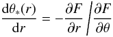 \appendix \setcounter{section}{1} \begin{equation} \der{\theta_*(r)}r = -\pder Fr\left /\pder F\theta\right. \end{equation}
