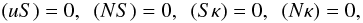 \appendix \setcounter{section}{1} \begin{equation} \label{orthogonality-conditions} (uS) = 0,~~ (NS) = 0,~~ (S\kappa) = 0,~~ (N\kappa) = 0, \end{equation}
