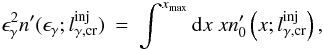 \begin{eqnarray} \egamma^2n'(\eg;\lcr) & = & \int^{\xmax} {\rm d}x \ x n_0'\left(x;\lcr \right) , \end{eqnarray}