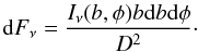 \appendix \setcounter{section}{1} \begin{equation} \mathrm{d} F_\nu = \frac{I_\nu (b,\phi) b \mathrm{d} b \mathrm{d} \phi }{D^2} \cdot \label{eq:flux} \end{equation}