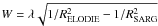 \hbox{$W=\lambda\sqrt{1/R_{\rm ELODIE}^2-1/R_{\rm SARG}^2}$}
