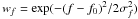 \hbox{$w_f = \exp (-(f-f_0)^2/2\sigma^2_f)$}