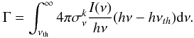 \appendix \setcounter{section}{1} \begin{equation} \Gamma = \int_{\nu_{\rm th}}^{\infty} 4\pi \sigma_{\nu}^{\it k} {{I(\nu)} \over {{\it h} \nu}} ({\it h}\nu -{\it h}\nu_{th}) {\rm d}\nu . \label{ionizeh} \end{equation}