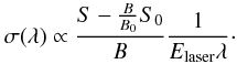 \begin{equation} \sigma(\lambda)\propto \frac{S-\frac{B}{B_0}S_0}{B}\frac{1}{E_{\rm laser}\lambda}\cdot \label{eq:abs2} \end{equation}